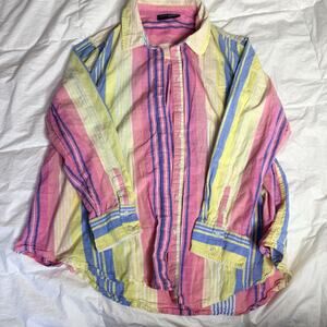 14/16 Lane Bryant 2pc Set Pastel Striped Button Down & Matching Crop Tank Pink